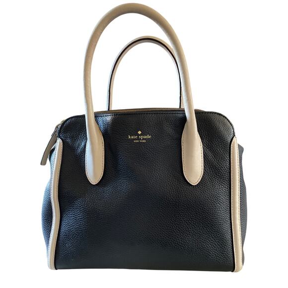 kate spade Handbags - Kate Spade Black and Buttercream Pebbled Leather Bowler Handbag